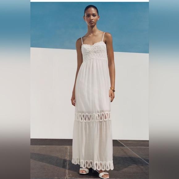 Mango Dresses & Skirts - Mango‎ White Lace-Trim Maxi Dress NWT Boho Cottagacore Bridal Graduation